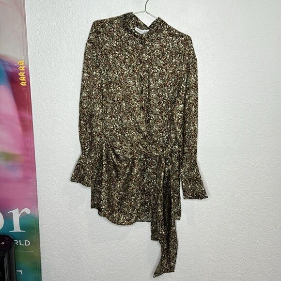 NWT SHONA JOY AVRIEL TIE FRONT SHIRT MINI DRESS IN CHOC Size 8 - Picture 2 of 16